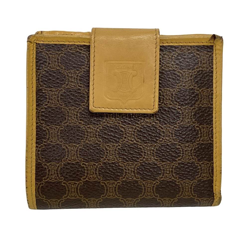 Celine Macadam Bifold Wallet Dark Brown Beige PVC Leather